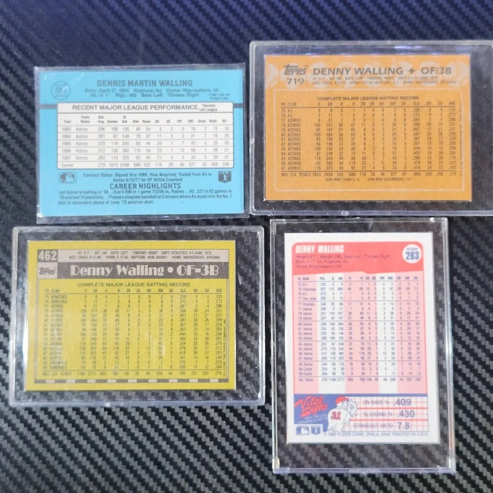 Lot of (4) Denny Walling Cards - '88 Donruss + Topps '90 Topps + Fleer
